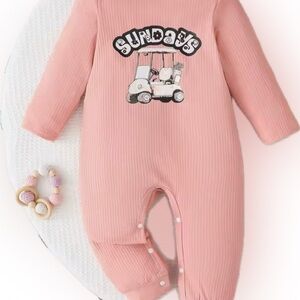 New Pink Baby Girl’s One Piece with Golf Print and hat 1-3 months